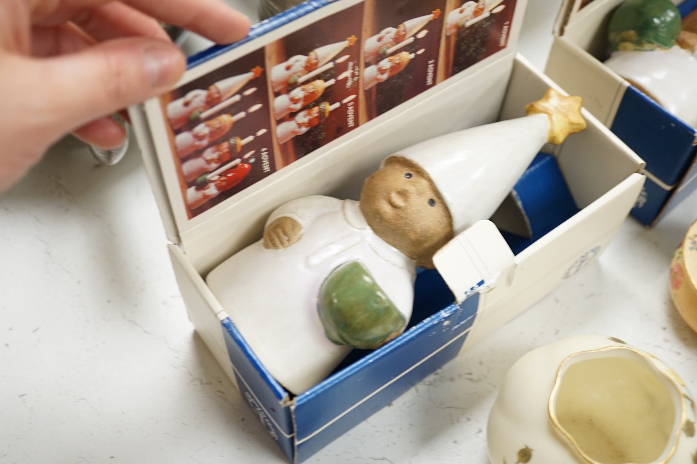 Ceramic ornaments including two boxed Gustavsberg advent figures and a large Beswick horse